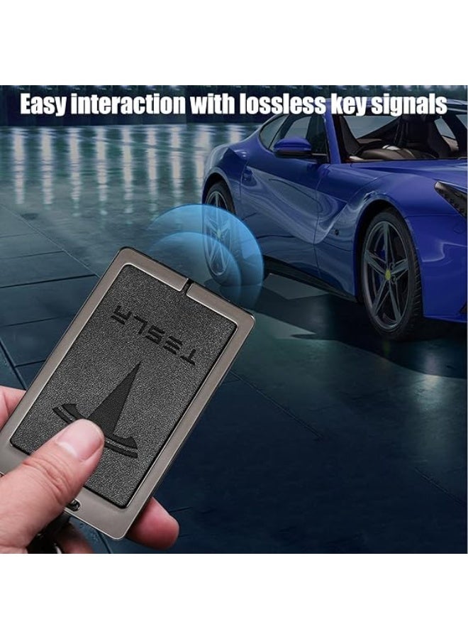 حامل بطاقة مفاتيح تسلا مع سلسلة مفاتيح جلدية لطراز 3 و Y - واقٍ من السيليكون بنمط شعار السلسلة، اكسسوارات سيارة، أسود، حجم واحد - Image 4